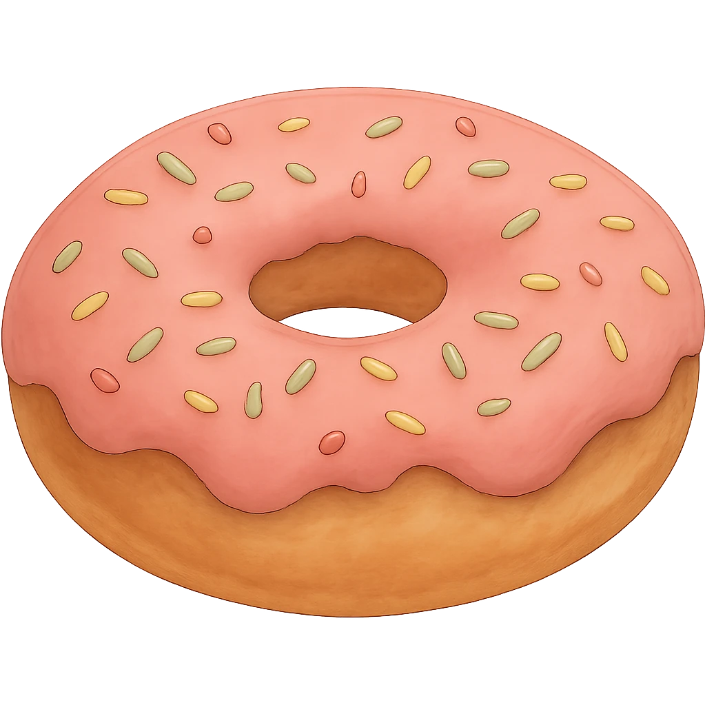Donut with sprinkles in Ghibli style, detailed, soft red colors, with no background emoji