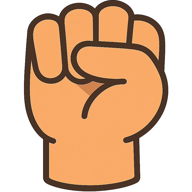 flat toon style hand facing forward in a fist, thumb between index and middle fingers emoji