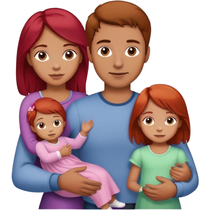 A man with brown hair holding a child, a daughter, and a girl with red hair by the hand emoji