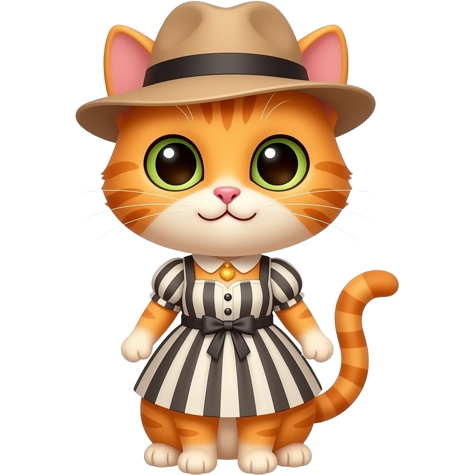 cute seducing Orange Cat in Hat, dress,  front facing emoji