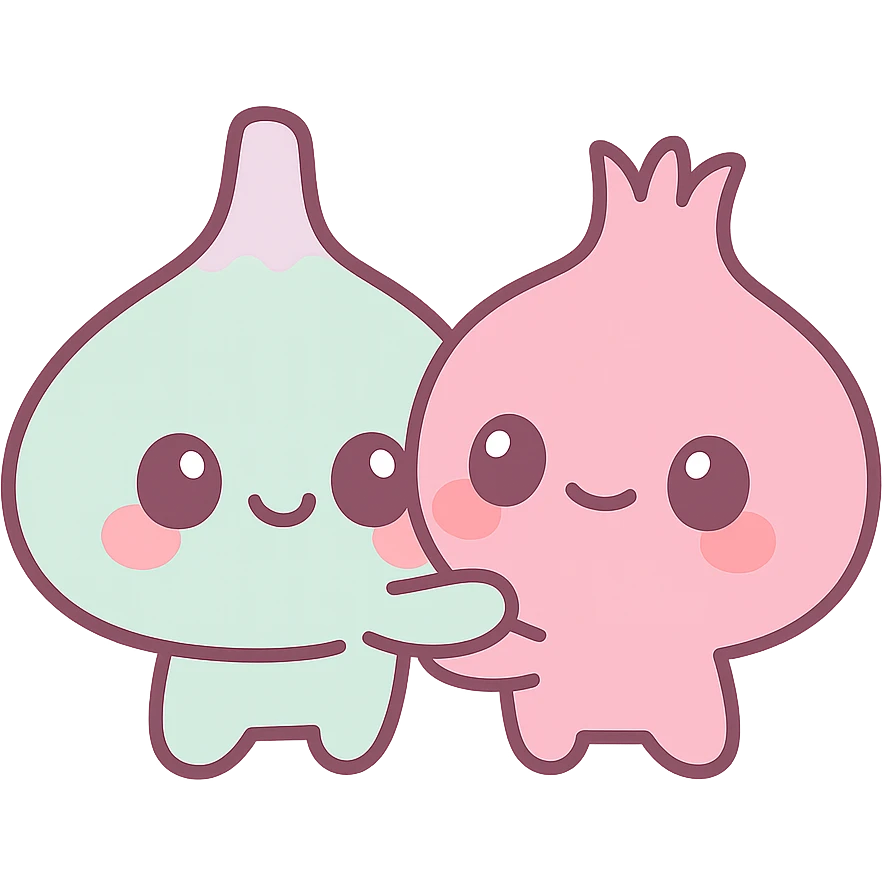 kawaii style garlic and onion hugging emoji