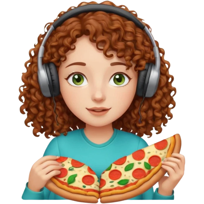 Brown curly hair girl blue green eyes painting sleeping eating dancing listening to misic emoji