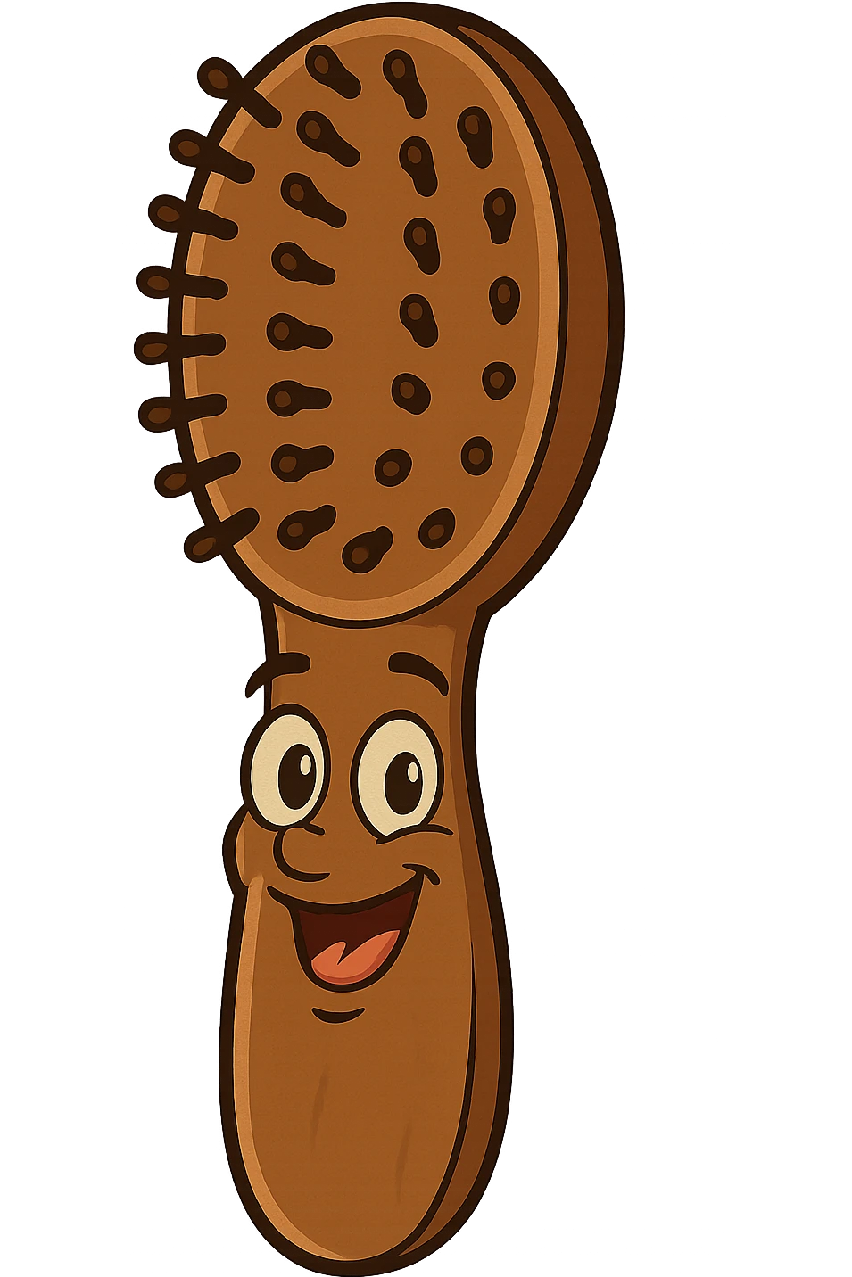 a brown hairbrush, cartoon style, friendly look emoji