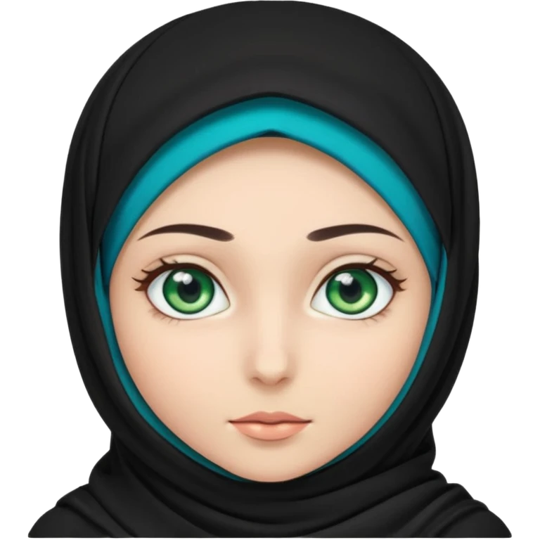 a girl wearing a black hijab and has green and blue eyes emoji