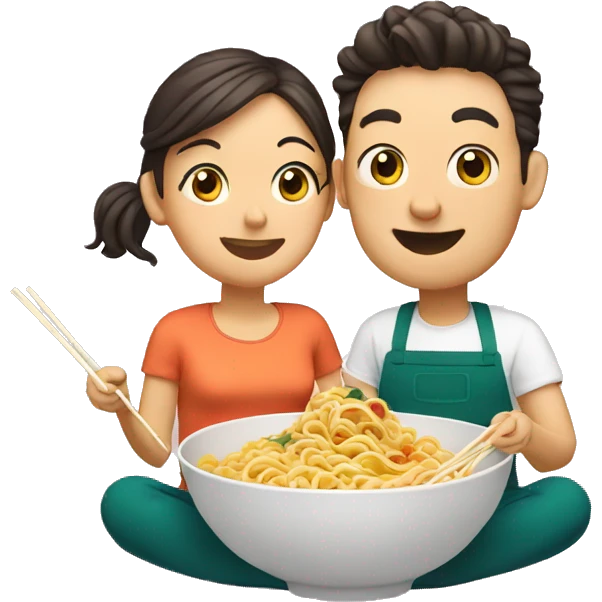 Couple eating noodles together  emoji