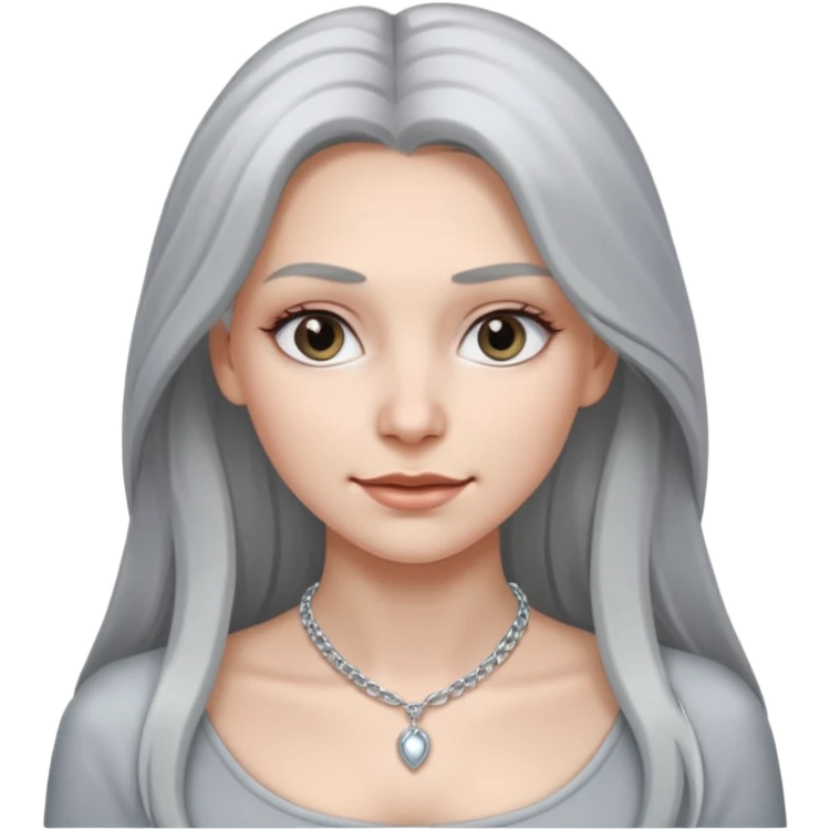 Female with Silver Necklace, grey skin,long hair, more bright silver, different expressions. emoji