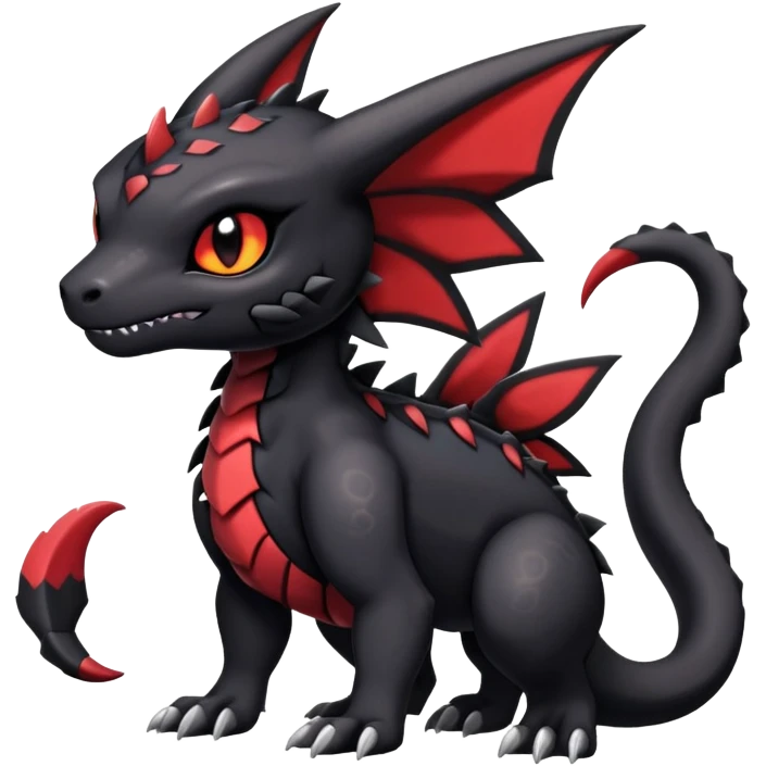 Scaly Cute Badass Gloomy Dark Guilmon-Salandit-Umbreon-Fakémon-hybrid-creature (full body)  emoji