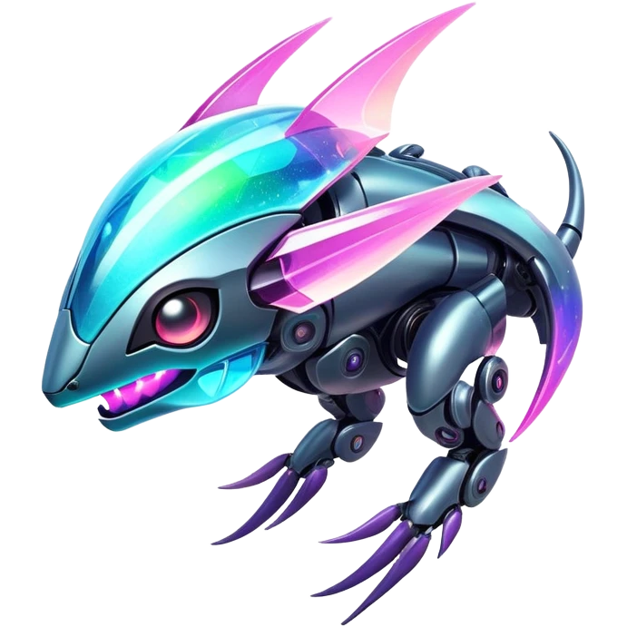  Epic legendary rare glowing mechanical Shiny sparkly transparent bioluminescent luminescent vibrant bright pastel dark exotic iridescent colorful gradients futuristic modern metallic glossy glittery fantasy-cyber-Fakémon-Pokémon-Vernid-creature emoji