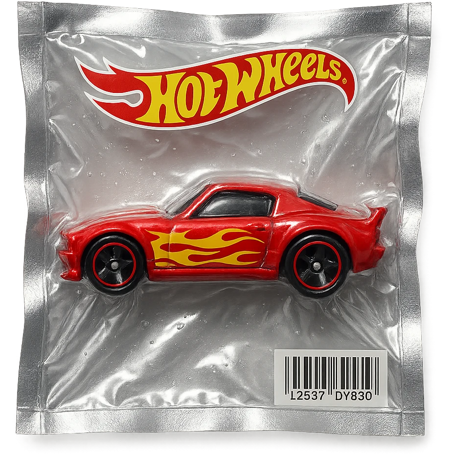 Hot Wheels toy car, glossy and puffy, vacuum-sealed style emoji