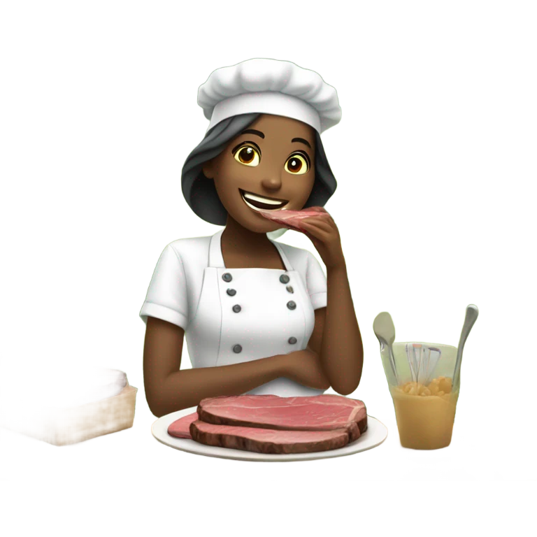 smiling girls in the park eating steaks in chefs hat emoji