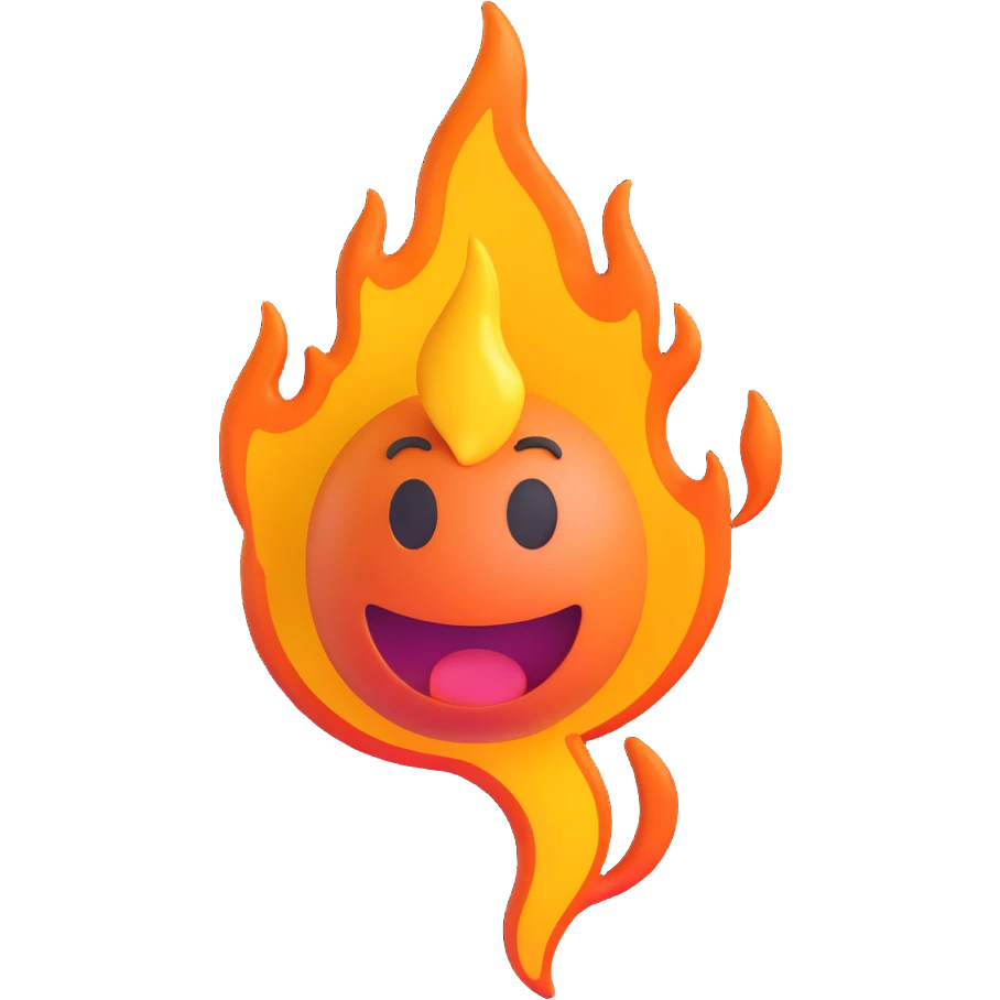 3D emoticon representing calorie expenditure, energetic expression, with elements like flame, sweat drops, movement, Microsoft Fluent emoji style emoji