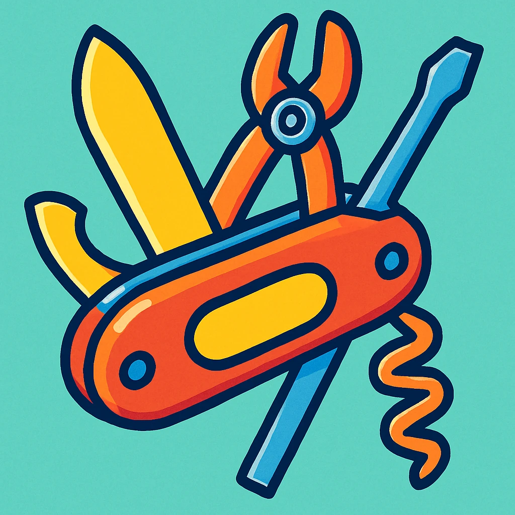 a multitool, like a pocket-knife with multiple tools, vibrant cartoon style, colorful and lively emoji