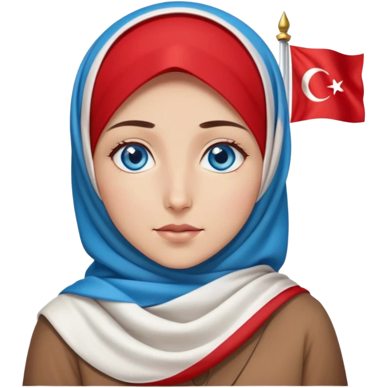 Turkish beautiful finish Konya girl blue eyes with red white hijab dress with turkish flag and watching the sky on the ground  emoji