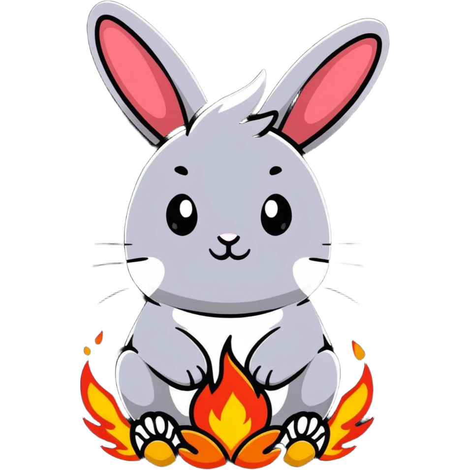 cute red bunny rabbit with fire paws and flaming fur emoji