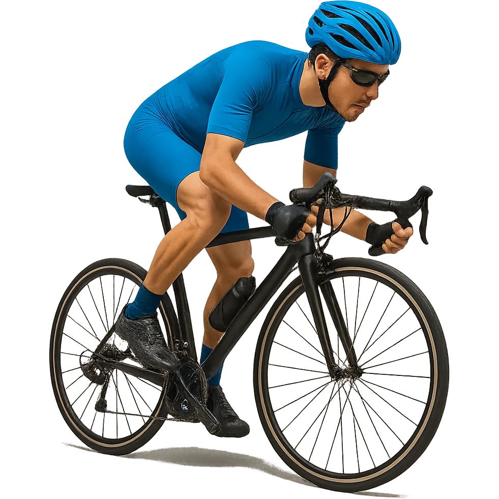 Add a helmet to the cyclist wearing a blue outfit. Keep the background transparent. emoji