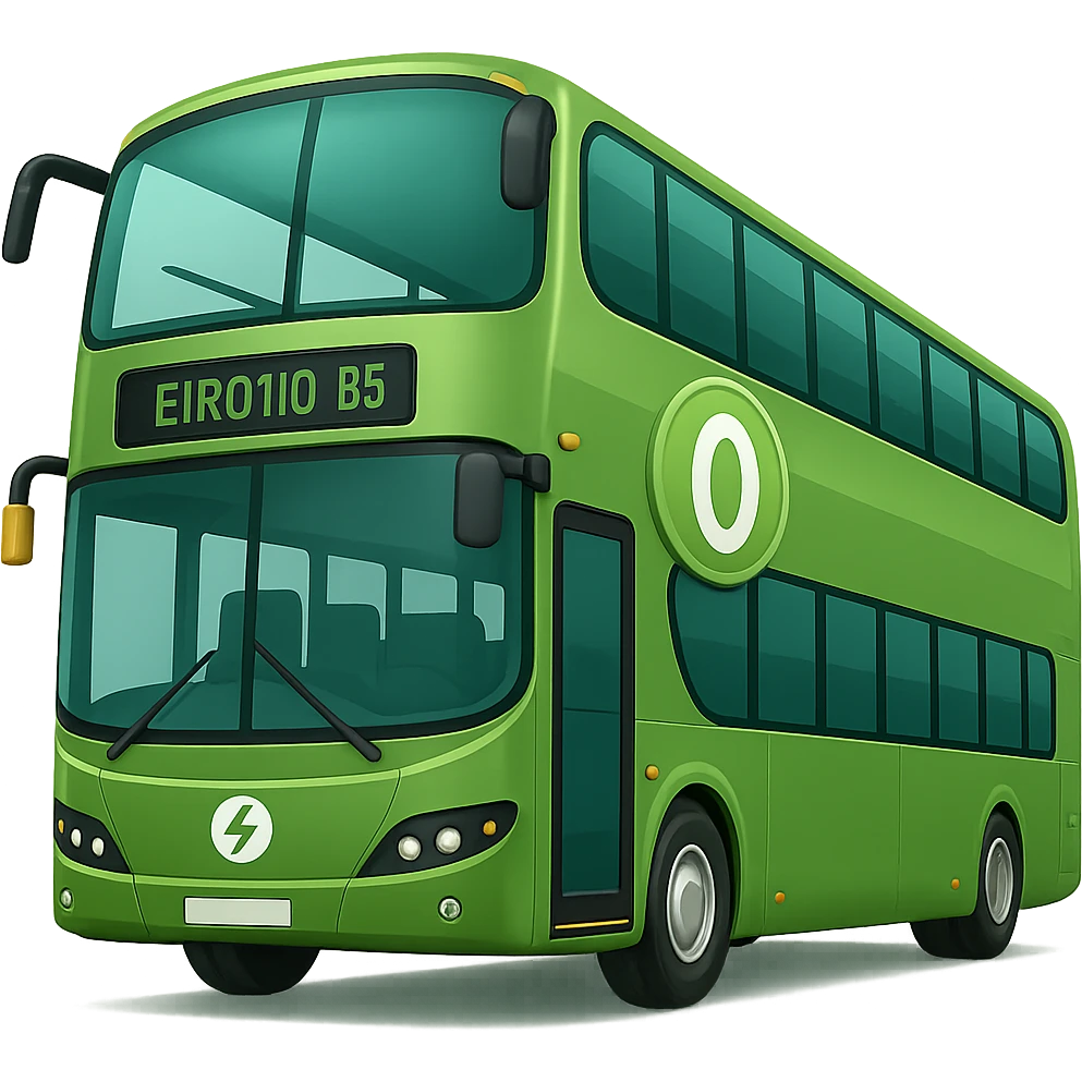 Add a large '0' to the coin on the green electric bus, keeping the Apple emoji style. The style is Apple emoji with transparent background. emoji