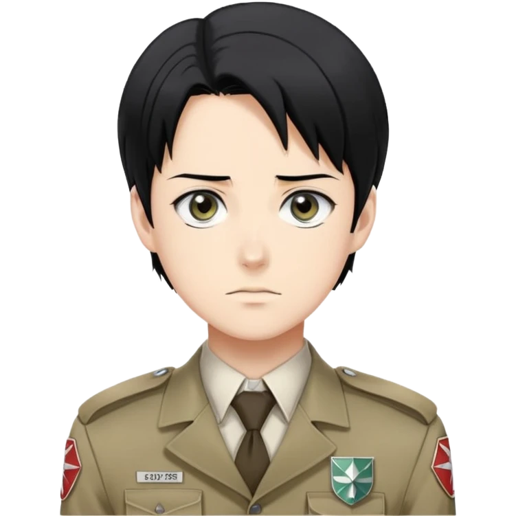Levi Ackerman from Attack on Titan, with black hair, gray eyes, and wearing Survey Corps uniform emoji