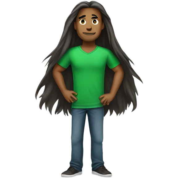 Long hair green t shirt man emoji