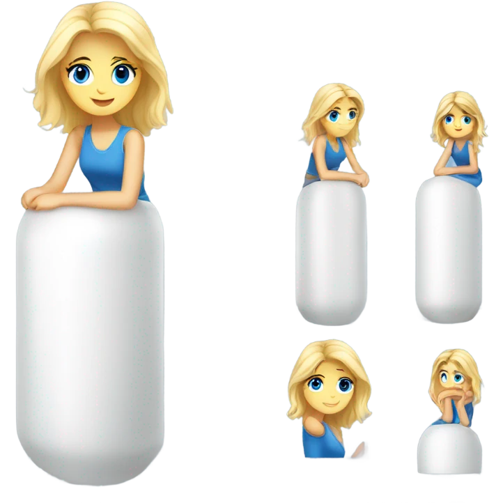 Pretty blonde haired girl with blue eyes sitting on a white cylinder  emoji