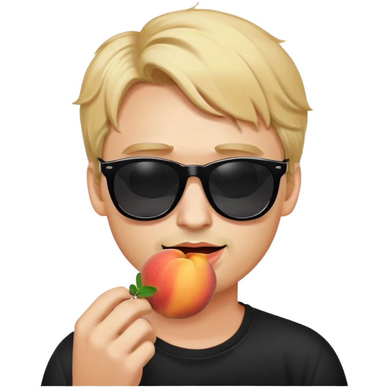 a blonde haired man with black sunglasses eating a peach  emoji