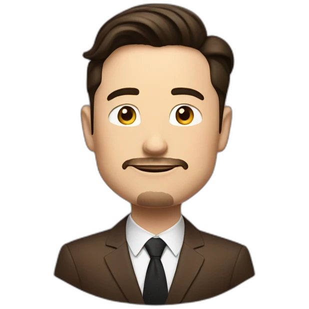 elon musk with anchor beard in a brown suit with black hair emoji