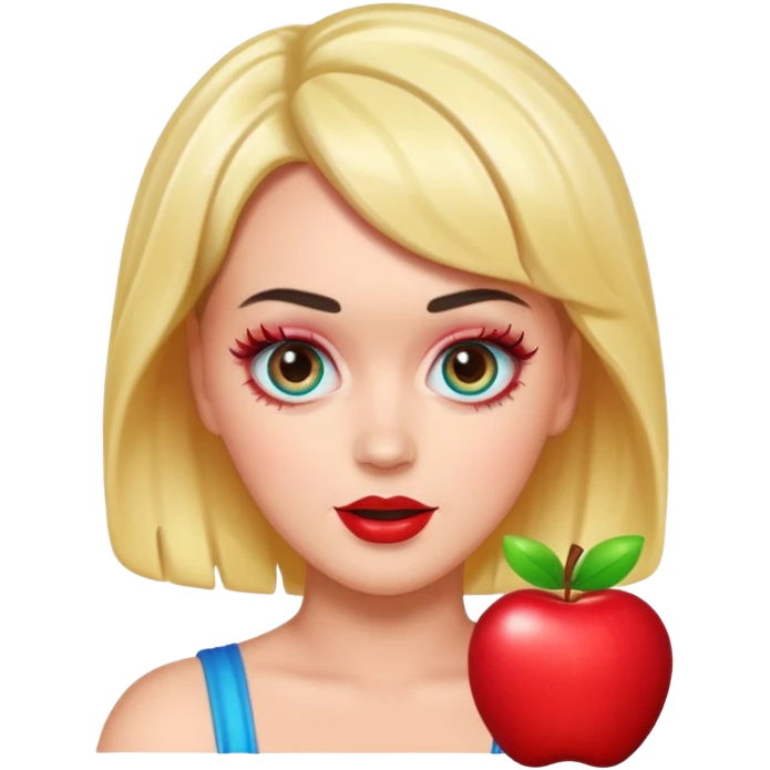 Katy Perry as an apple style emoji, pop star, bright colors, expressive face, iconic hairstyle, no text emoji