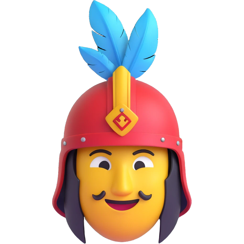 playful emoji of a Conquistador from Age of Empires II, featuring a smiley face, helmet, and plume, no text, suitable for a count bot channel icon emoji