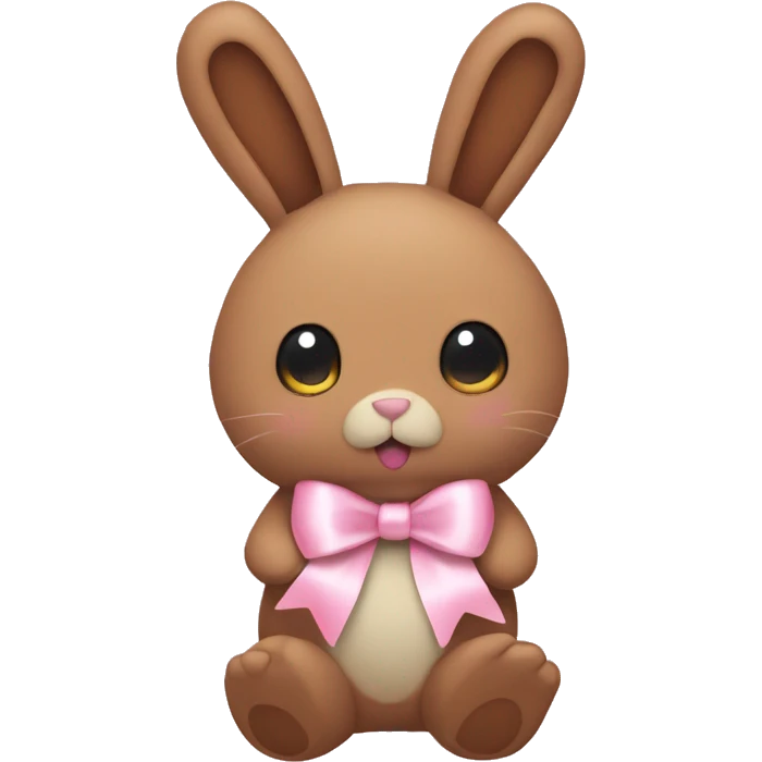Pastel brown stuffed animal plushie with pastel pink ribbon on one of the bunnies ears emoji