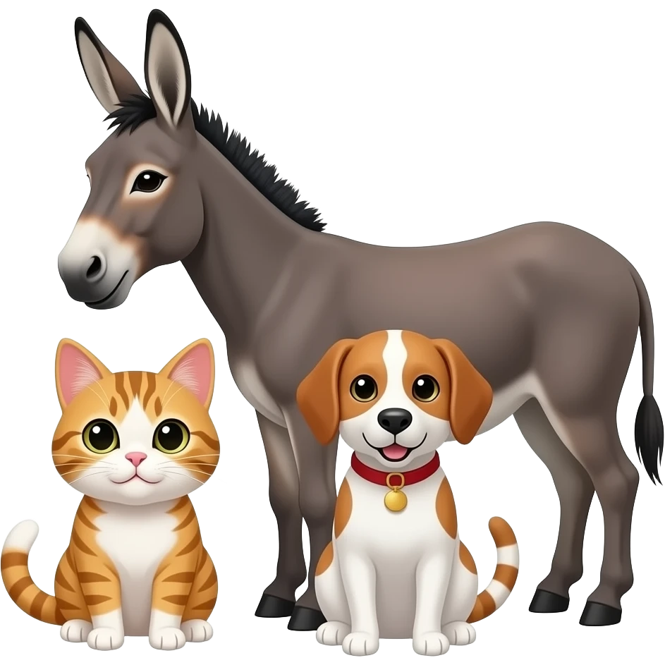 Cat and dog and a big donkey together emoji