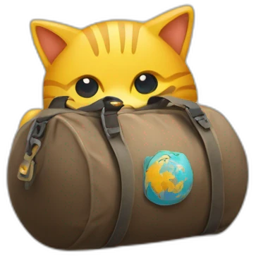 Un chat avec un sac sur lui et une bombe emoji
