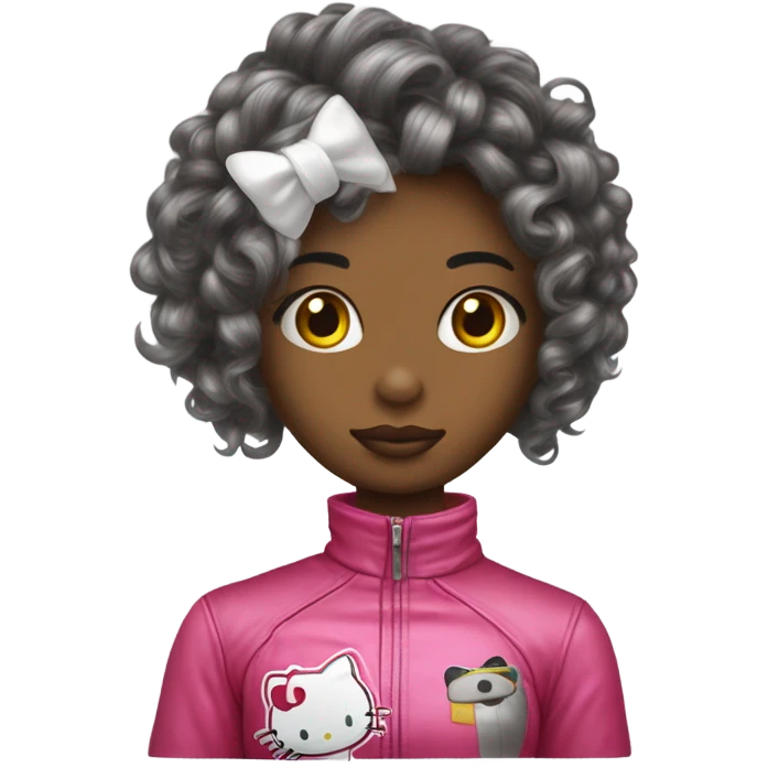 garota com roupa de hello kitty cabelo curto com duas mechas longas na frente cabelo castanho com uma mecha na esquerda loira emoji