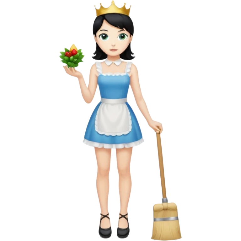 King, black hair, body, legst, blue eyes, shoes, maid blonde hair, green eyes, sexy short sleveless White dress, shoes emoji