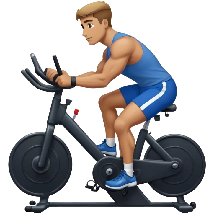 buff guy blue shorts black stationary bike emoji