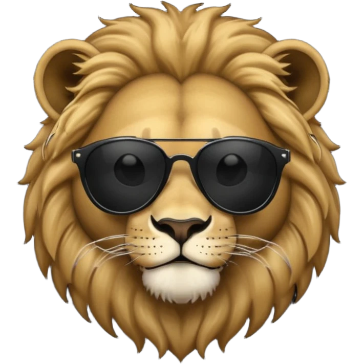 simple lion face with completely black non-transparent sunglasses emoji