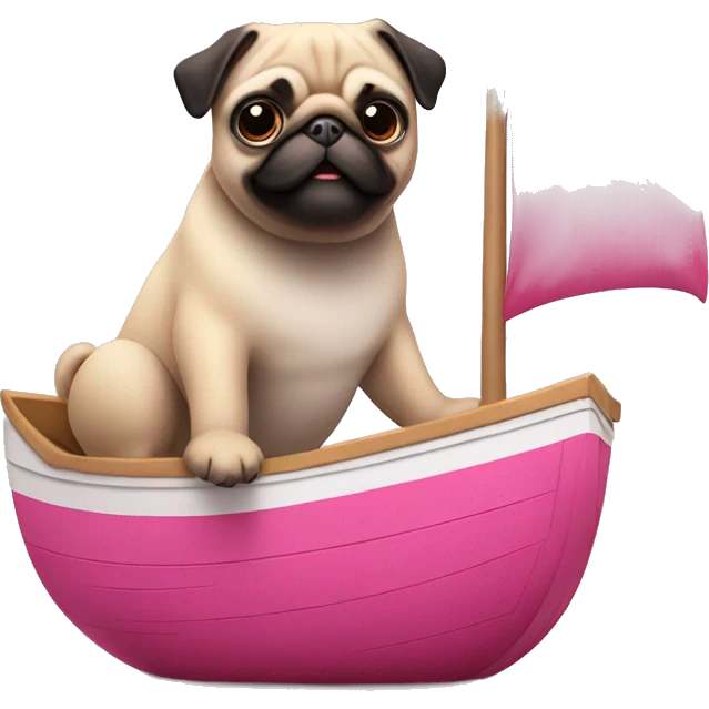 Pug driving a big pink ship emoji