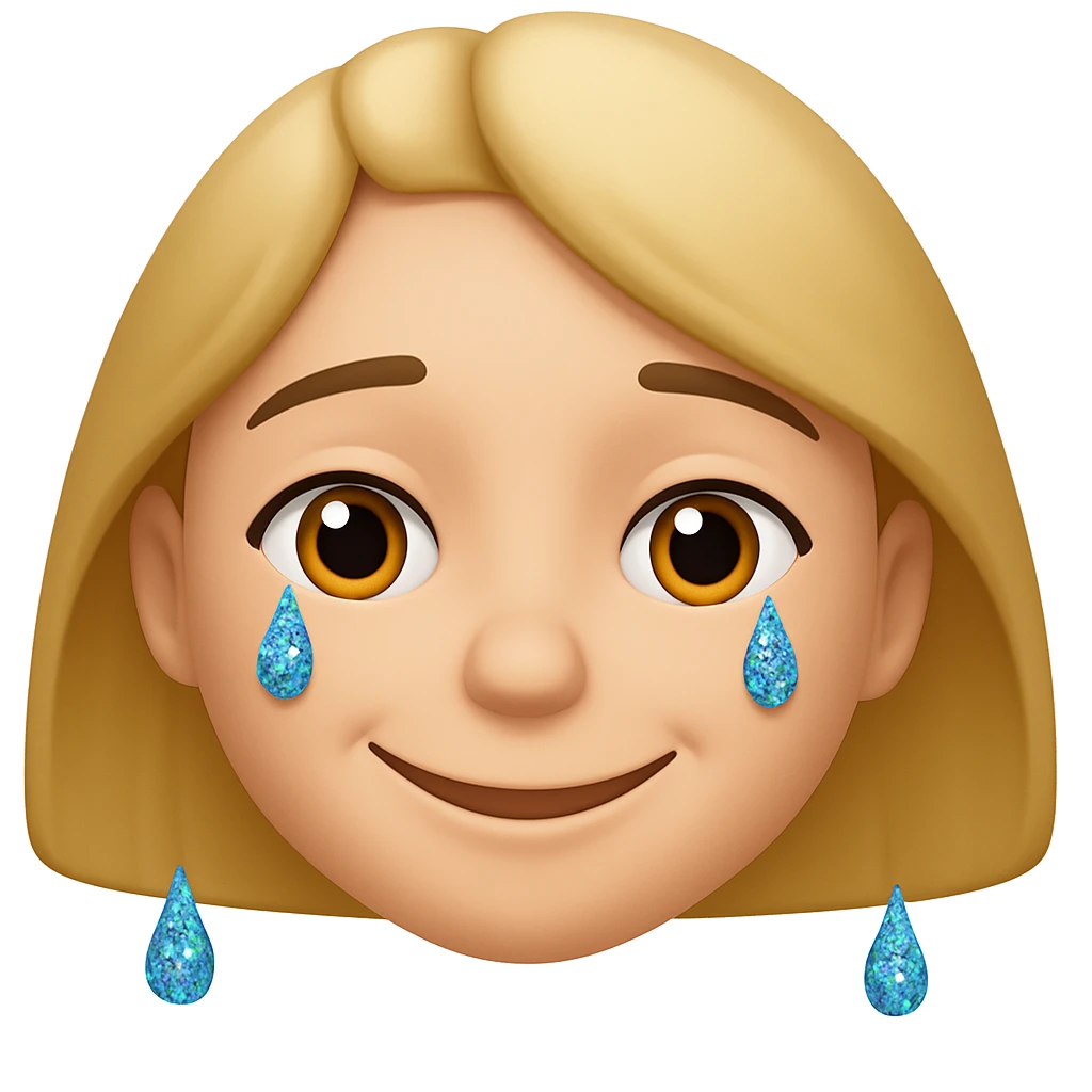 Make the crying face emoji's tears glittery and make the lips smile, originally in apple style emojis emoji