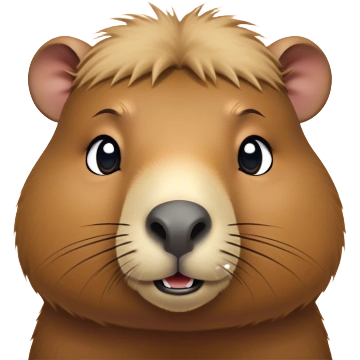 Cinematic Cute Capybara Portrait Emoji, Head tilted playfully and inquisitively, with a delightfully fluffy, rounded form and a distinctively endearing capybara face marked by a short snout and petite ears, accented by luxuriously soft fur in warm earthy tones and bright, sparkling eyes full of charm; rendered with intricate, realistic detail and natural highlights, high shine, affectionate and lively, styled with a touch of whimsical cuteness, soft glowing outline, capturing the essence of a mischievous yet loving capybara that seems poised to tumble playfully into your arms! emoji