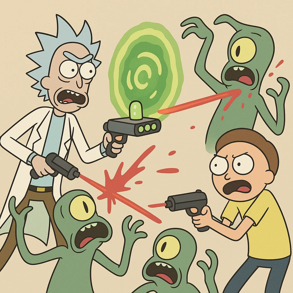 Rick and Morty killing Aliens with Portal gun emoji
