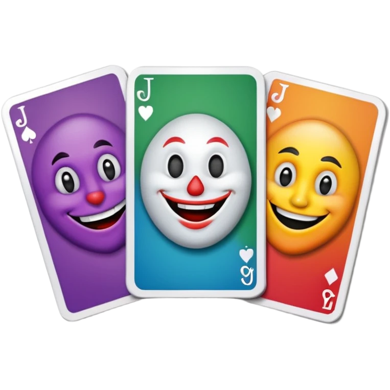 3 poker cards, with crazy colorful human jolly jokers inside emoji