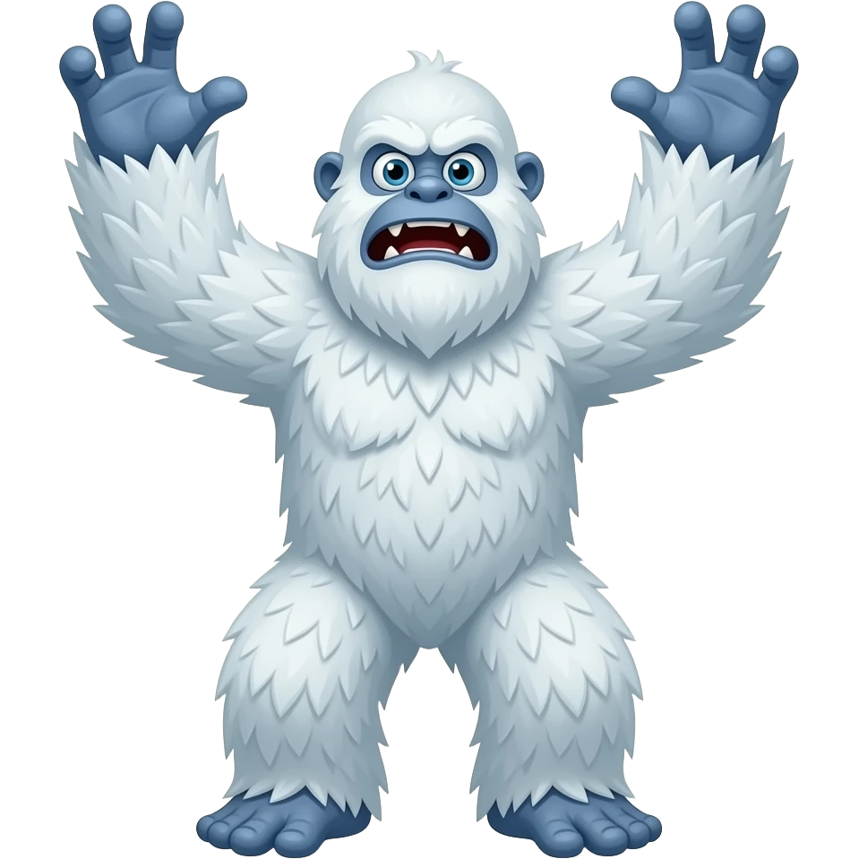 abominable snowman standing with arms up trying to scare emoji