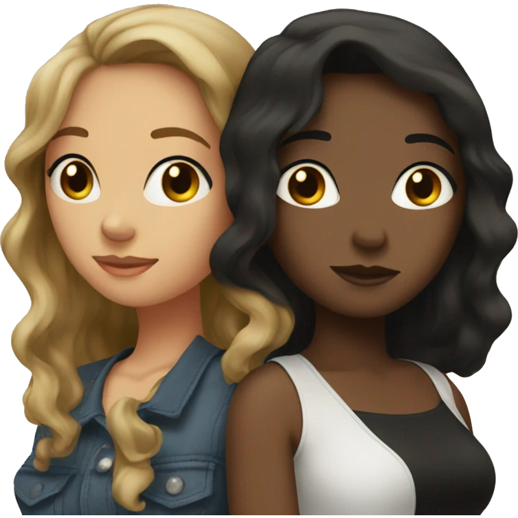 Two women smooching that one white with brown hair and the other black with black hair emoji