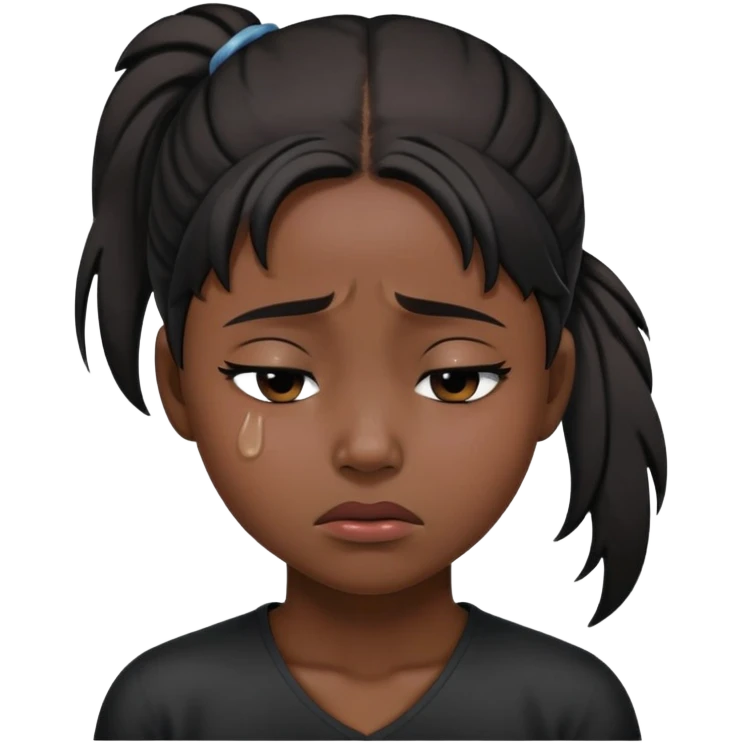 black dark girl with one ponytail super sad crying eyes closed emoji