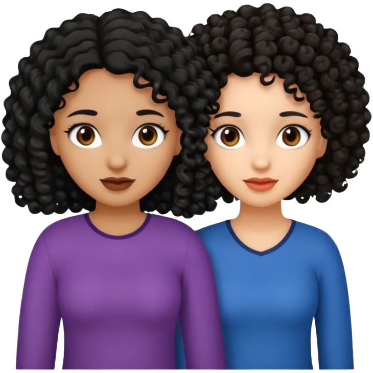 2 girl best friends. One who is African american with black hair and dark brown eyes. one who is white with curly dark brown hair and dark brown eyes. emoji