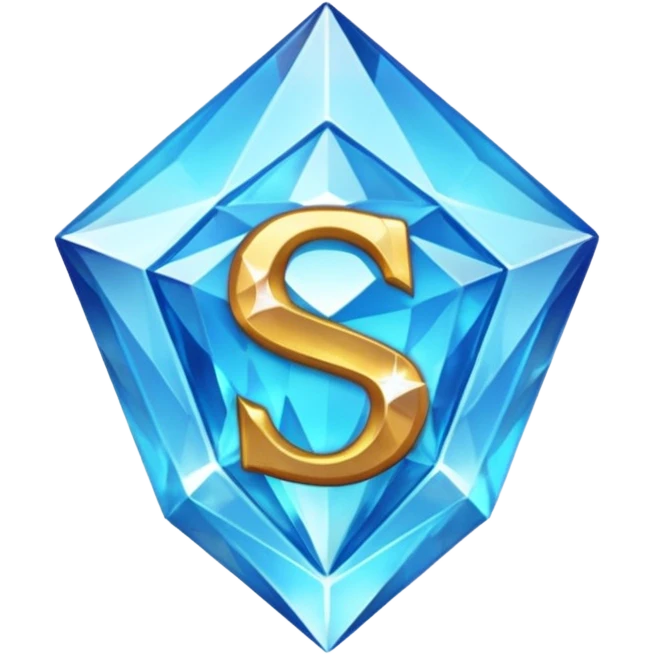 Create a custom emoji badge featuring a stylized, glossy letter “S”. Style it after the Diamond rank from League of Legends. Use crystalline blue tones, sharp reflections, faceted textures, and a high-end glowing frame. emoji