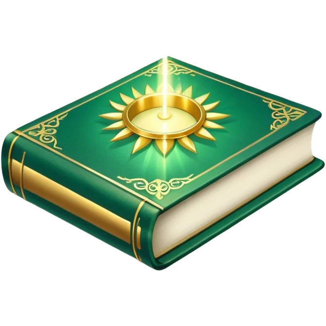 A soft emerald green book front cover with golden details, a ray of light, or a lotus on the cover, radiating presence, tranquility, and spiritual awakening emoji