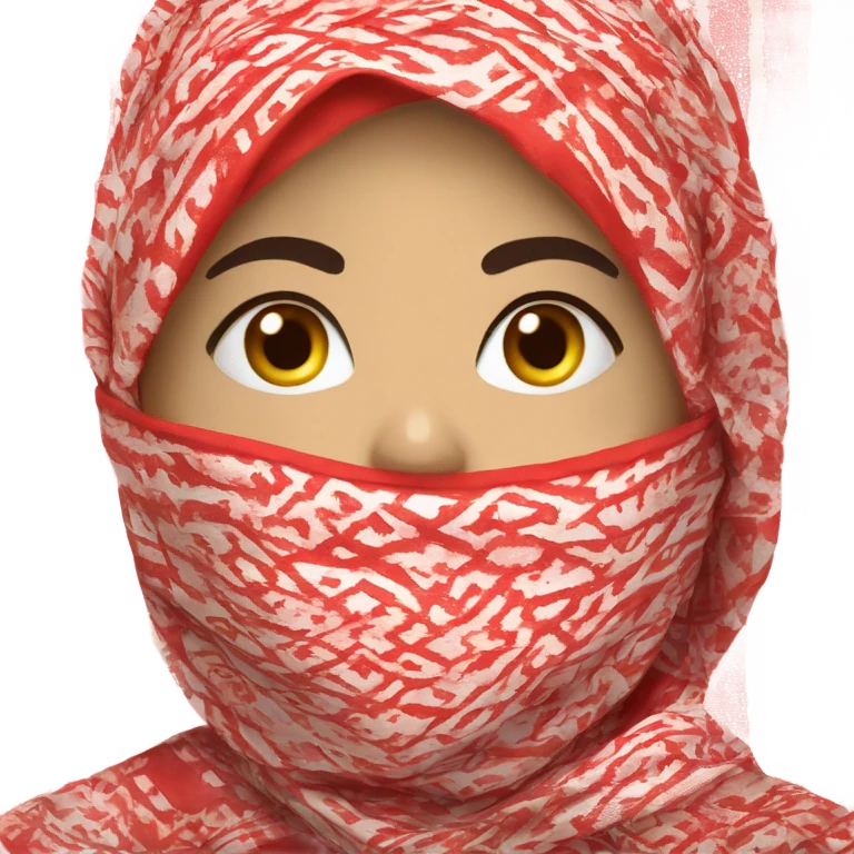 Woman wearing red and white patterned kuffiyeh covering mouth emoji