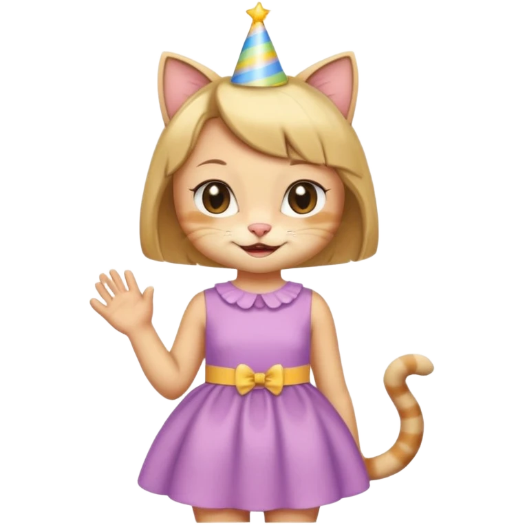 happy girl cat with a bob haircut wearing a birthday dress emoji