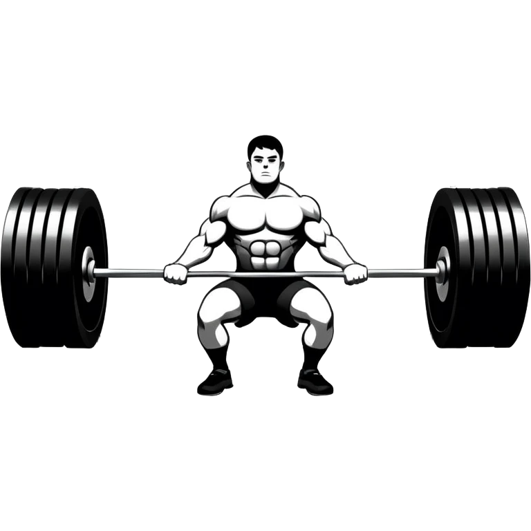 Powerlifting emblem featuring a stylized barbell with heavy weights, bold and strong font, dynamic lines, and muscular silhouette. Clean, modern, and impactful design, suitable for representing the strength and power of the sport. Transparent background. emoji