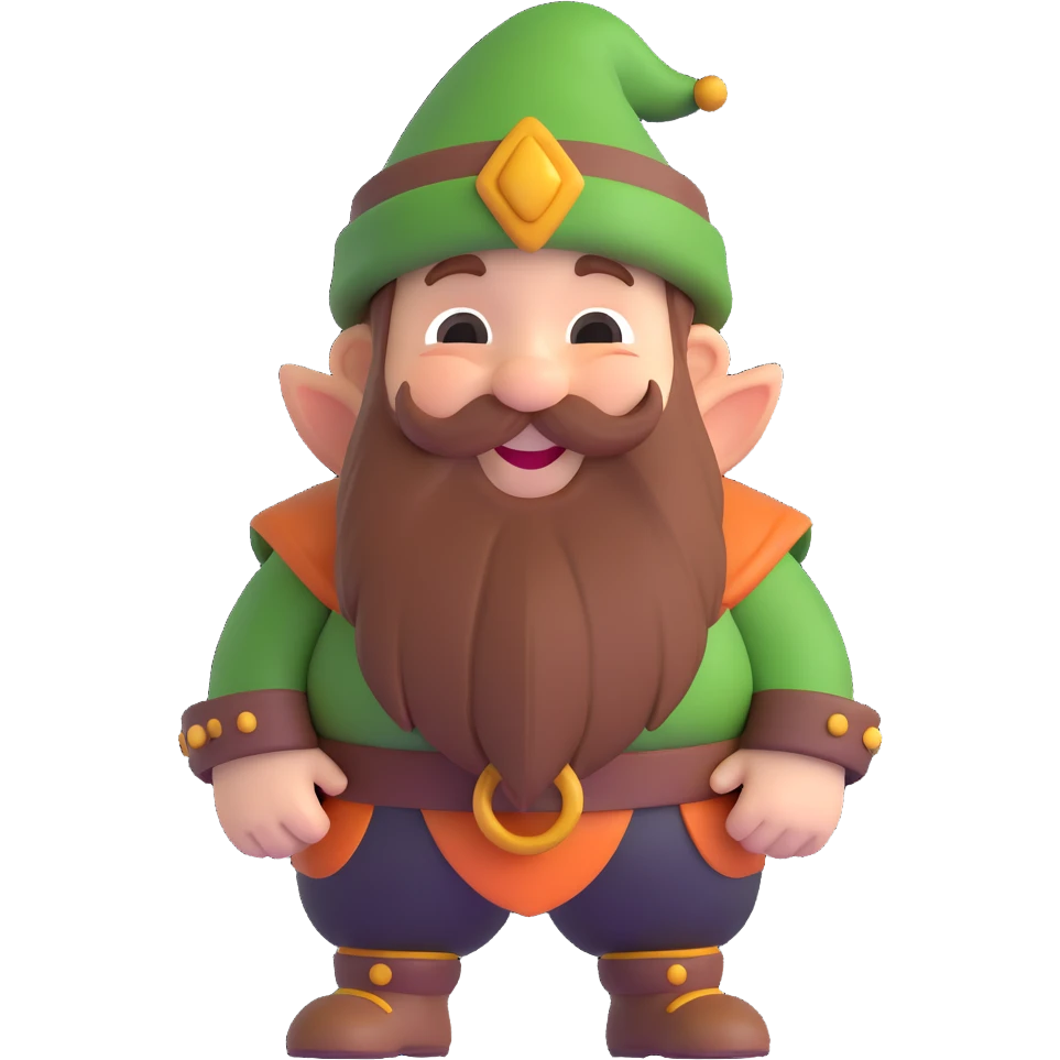 3D emoji style dwarf with a happy-go-lucky expression, inspired by Snow White's seven dwarfs emoji