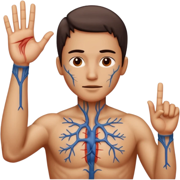 Illustrate Thing with detailed veins & stitches, posed upright giving a gesture. emoji